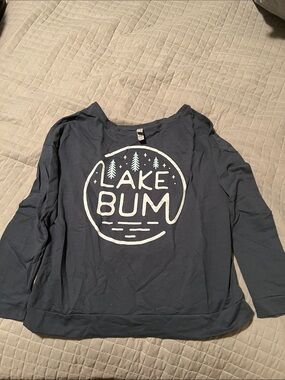 Next Level Apparel Navy Blue Long Sleeve "Lake Bum" Graphic Tee